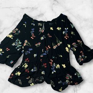 Anthropologie Colorful Floral Embroidery Top